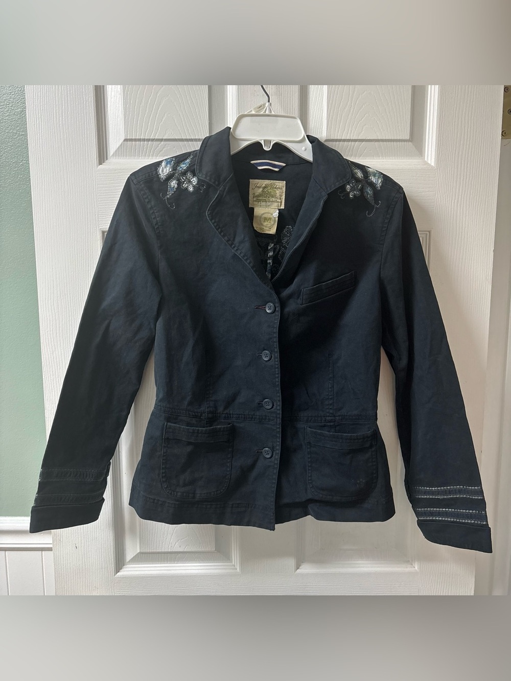 Y2K Indigo Palms Whimsigoth Fairycore Embroidered Black Blazer Women’s Size M